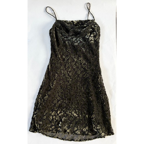 ASTR The Label Olive Green Leopard Burnout Velvet Cowl Neck Mini Dress Small - Picture 2 of 9